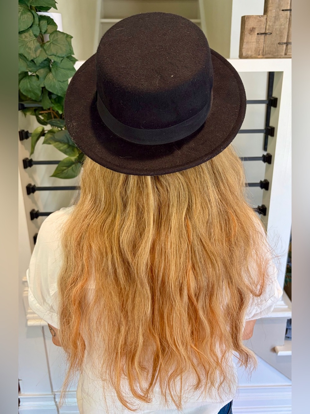 Earthbound Black Felt Fedora Wide Brim Hat Ribbon Band Boho Western